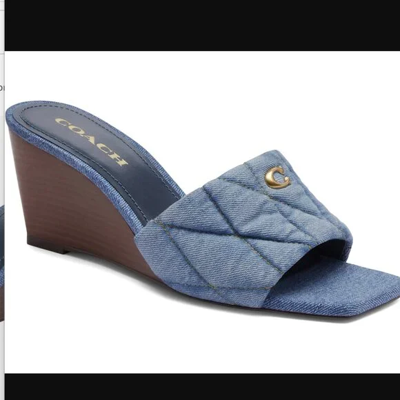 -PRE LOVED- COACH EMMA QUILTED DENIM WEDGE IN INDIGO DENIM SZ 9 - Picture 1 of 9